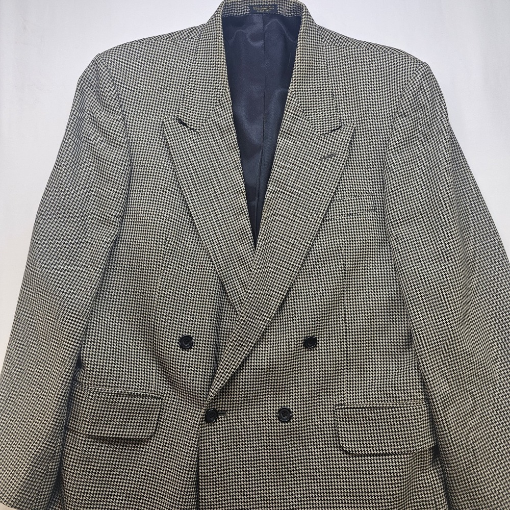VTG Oscar de la Renta Men's Blazer 42R Double Breasted Houndstooth Black Beige
